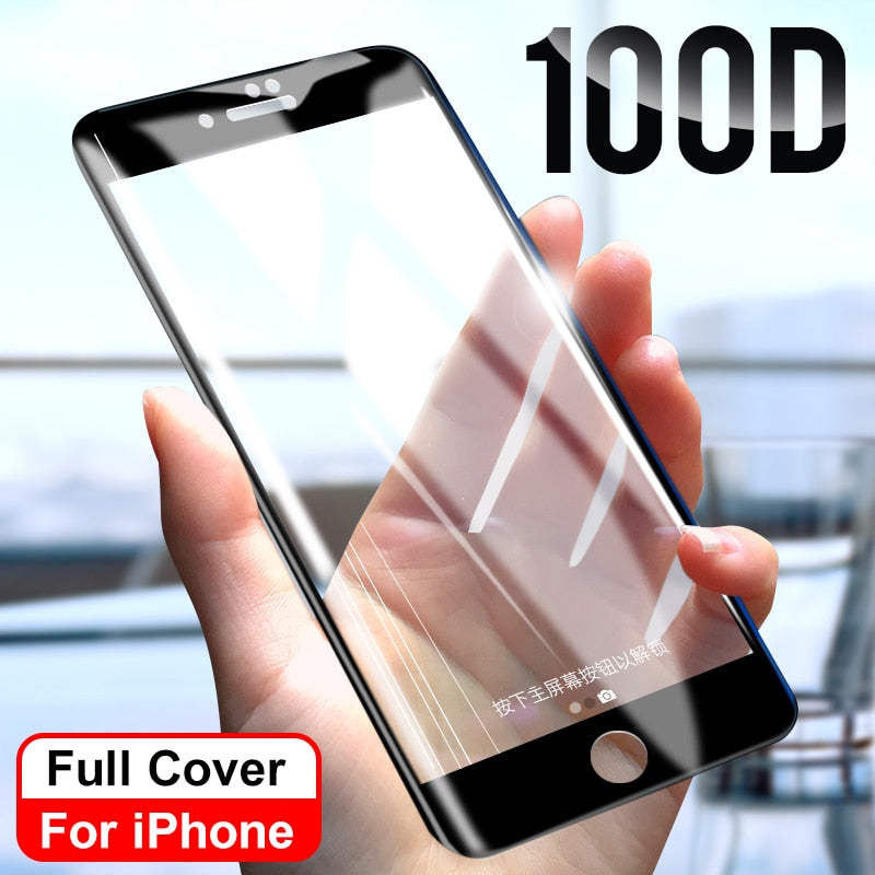 100D Curved Edge Full Cover Protective Glass On The For iPhone 7 8 6 6S Plus Screen Protector On X XR XS Max 5 SE 5S Glass Film