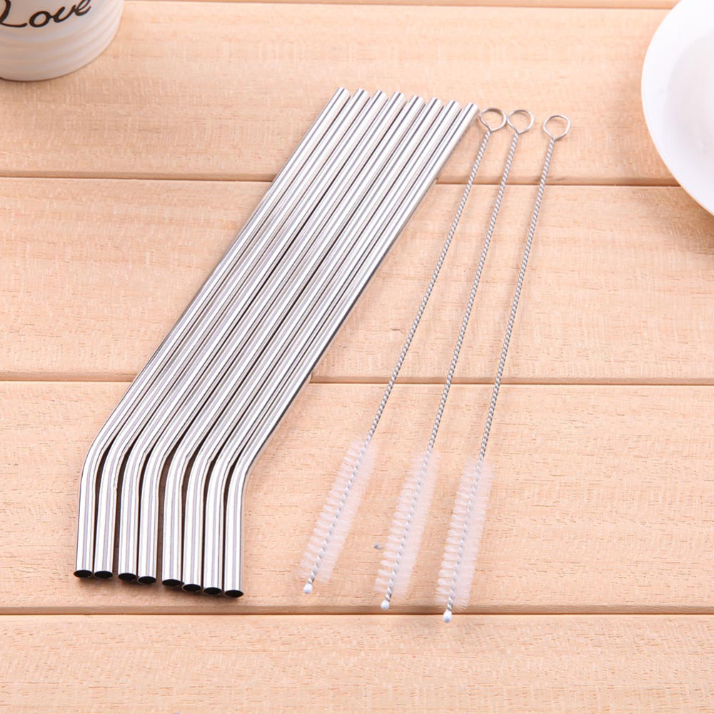 8Pcs/lot Reusable Drinking Straw Stainless Steel Metal Straw with 3 Cleaner Brush For Home Party Bar Accessories