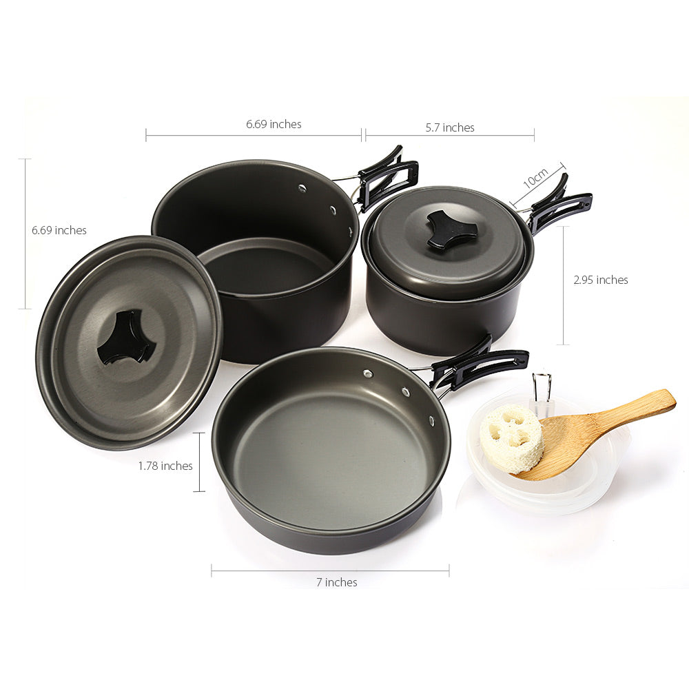 9pcs/set Outdoor Portable Cookware Set Non-stick Pots Pans Bowls Cooking Picnic Set for Hiking Camping Travel Survival Picnic