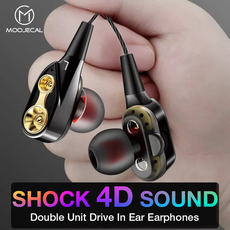 MOOJECAL Dual Driver Earphones In-Ear Stereo Bass earphones Sport Running HIFI kulakl Earbuds For iPhone Huawei fone de ouvido