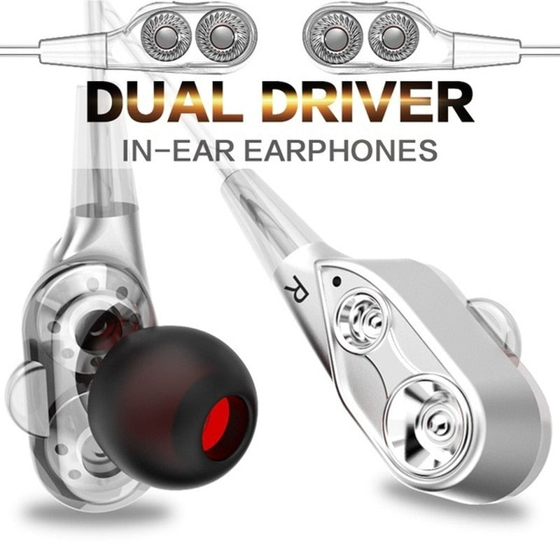 Dual Driver Earphones In-Ear Stereo Bass earphones Sport Running HIFI Earbuds For iPhone Huawei fone de ouvido - Free + Shipping