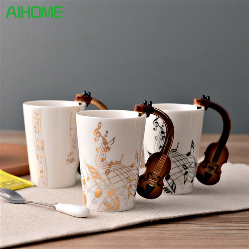 Novelty Guitar Ceramic Cup Personality Music Note Milk Juice Lemon Mug Coffee Tea Cup Home Office Drinkware Unique Gift