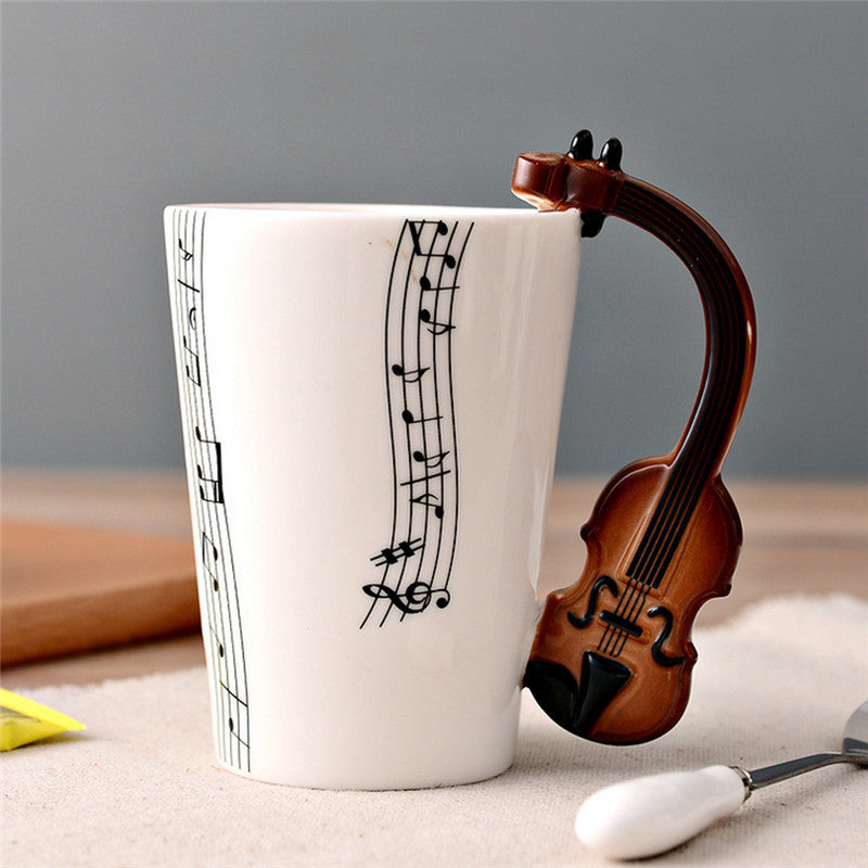 Novelty Guitar Ceramic Cup Personality Music Note Milk Juice Lemon Mug Coffee Tea Cup Home Office Drinkware Unique Gift