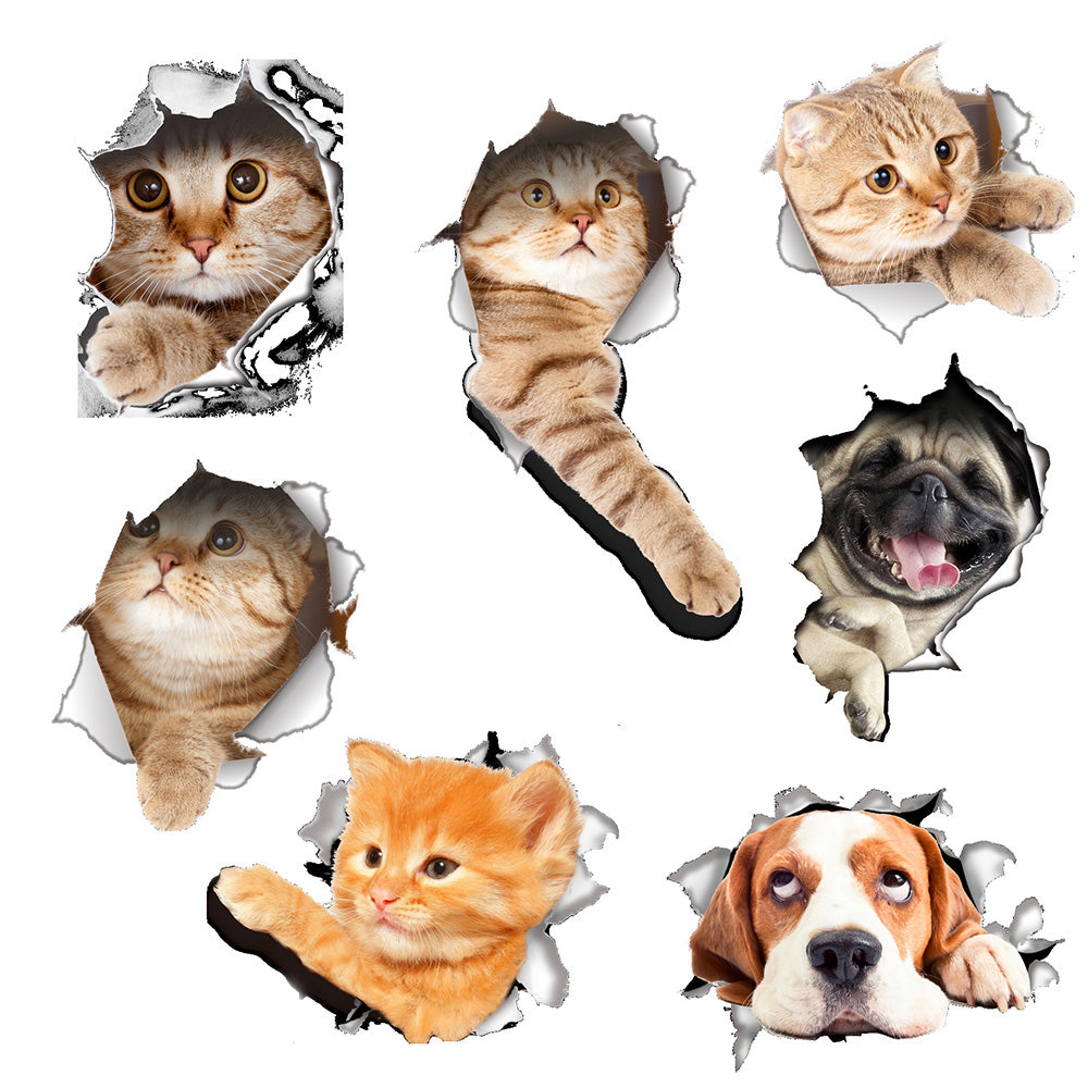 PVC 3D Cartoon cat/dog Wall Sticker Decals Home DIY Decor Wall For Living Room Bedroom Kitchen WC Children's Room Decorations
