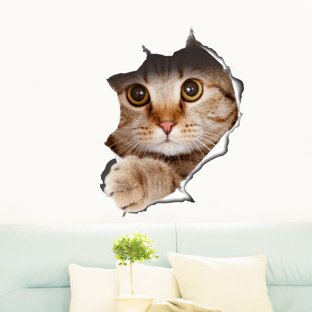 PVC 3D Cartoon cat/dog Wall Sticker Decals Home DIY Decor Wall For Living Room Bedroom Kitchen WC Children's Room Decorations