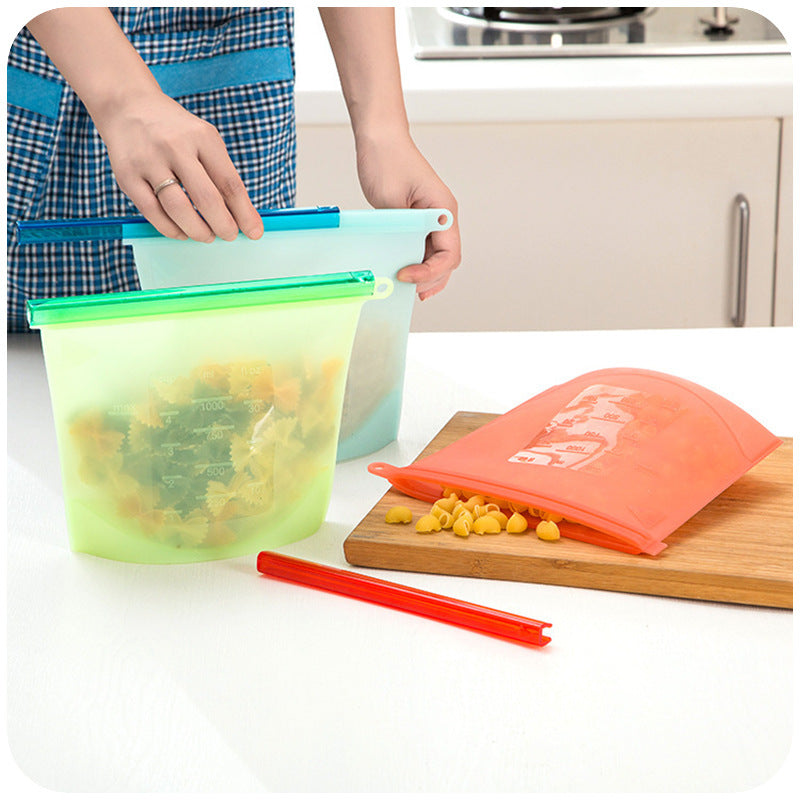 Reusable Silicone Vacuum Fresh Food Bags/Wraps - Fridge Food Storage Containers Refrigerator Bag Kitchen Colored Ziplock Bags