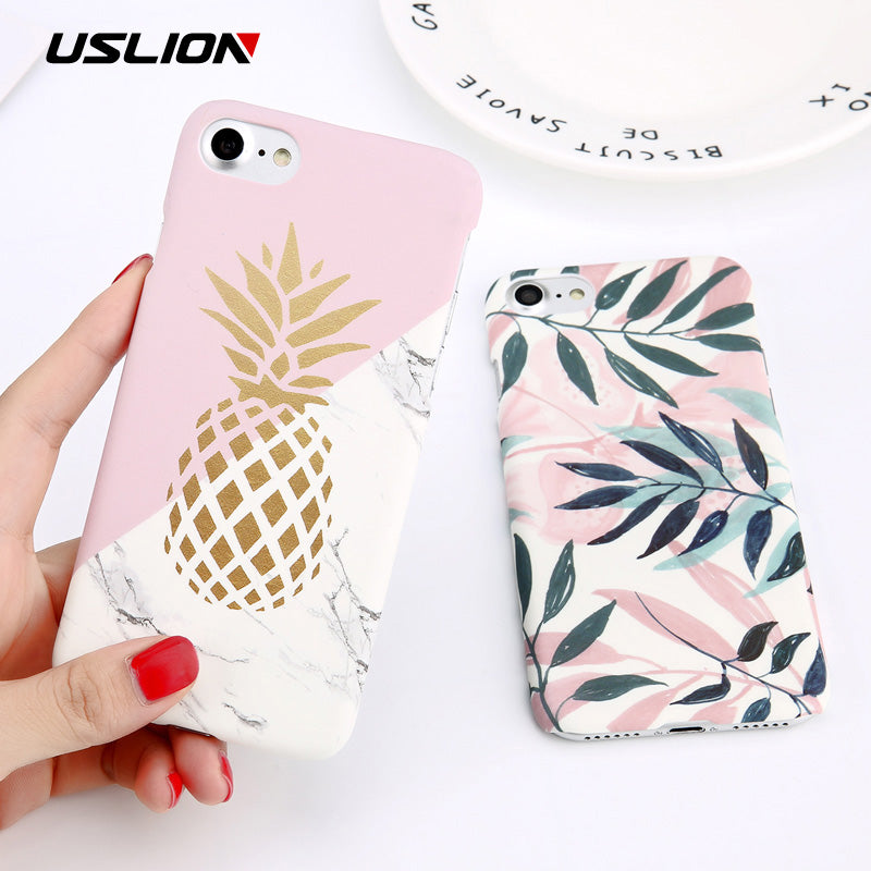 Sabre Flower Leaf Print Phone Case For iPhone 7 Plus XR XS Max Pineapple Marble Hard PC Cover Cases For iPhone X 8 6 Plus 5 SE