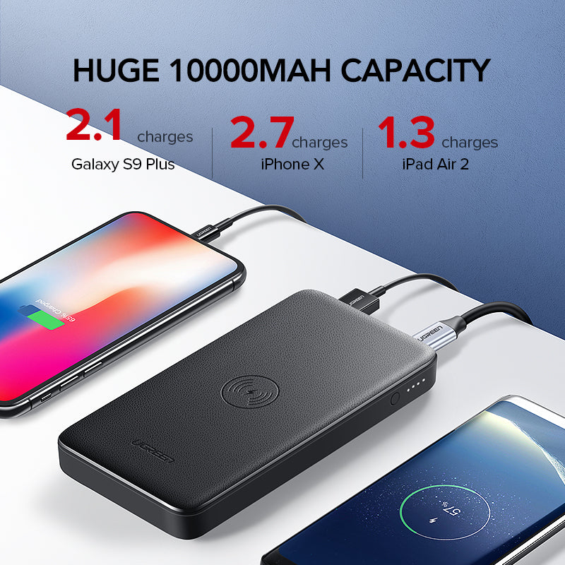 Quick Charge3.0 Power Bank 10000mAh Portable 10W Qi Wireless Charger Power Bank for iPhones & Samsung Galaxy smartphones Fast Wireless External Battery