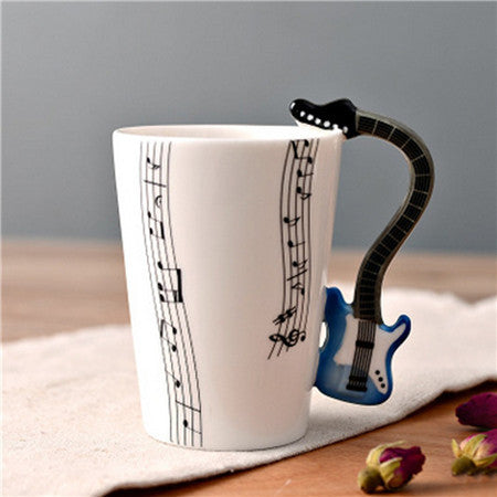 Novelty Guitar Ceramic Cup Personality Music Note Milk Juice Lemon Mug Coffee Tea Cup Home Office Drinkware Unique Gift