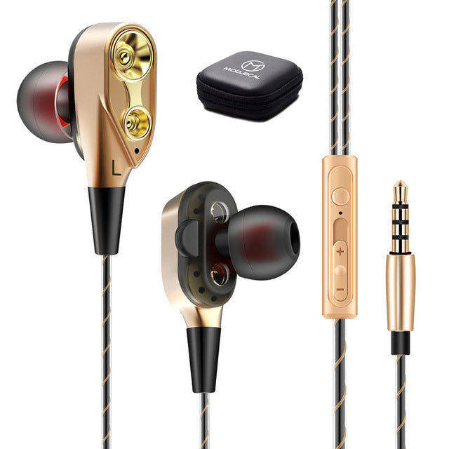 MOOJECAL Dual Driver Earphones In-Ear Stereo Bass earphones Sport Running HIFI kulakl Earbuds For iPhone Huawei fone de ouvido