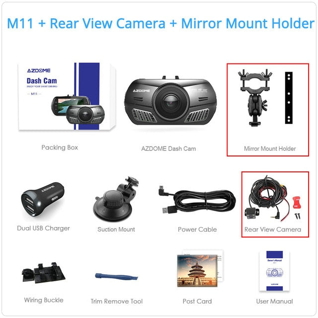 M11 Mini Full HD1080P Dash Cam 3 inch 2.5D IPS Screen Car DVR Recorder Camera Car Video Recorder Dual Lens Dash Camera