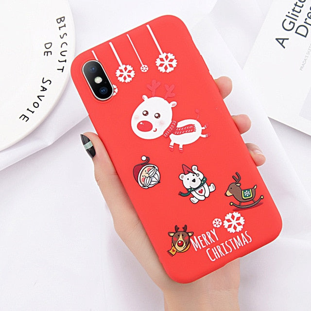 SabreCase Phone Case For iPhone 6 6s 7 8 Plus X XR XS Max Cute Cartoon Christmas Santa Claus Elk Soft TPU For iPhone 5 5S SE Cover